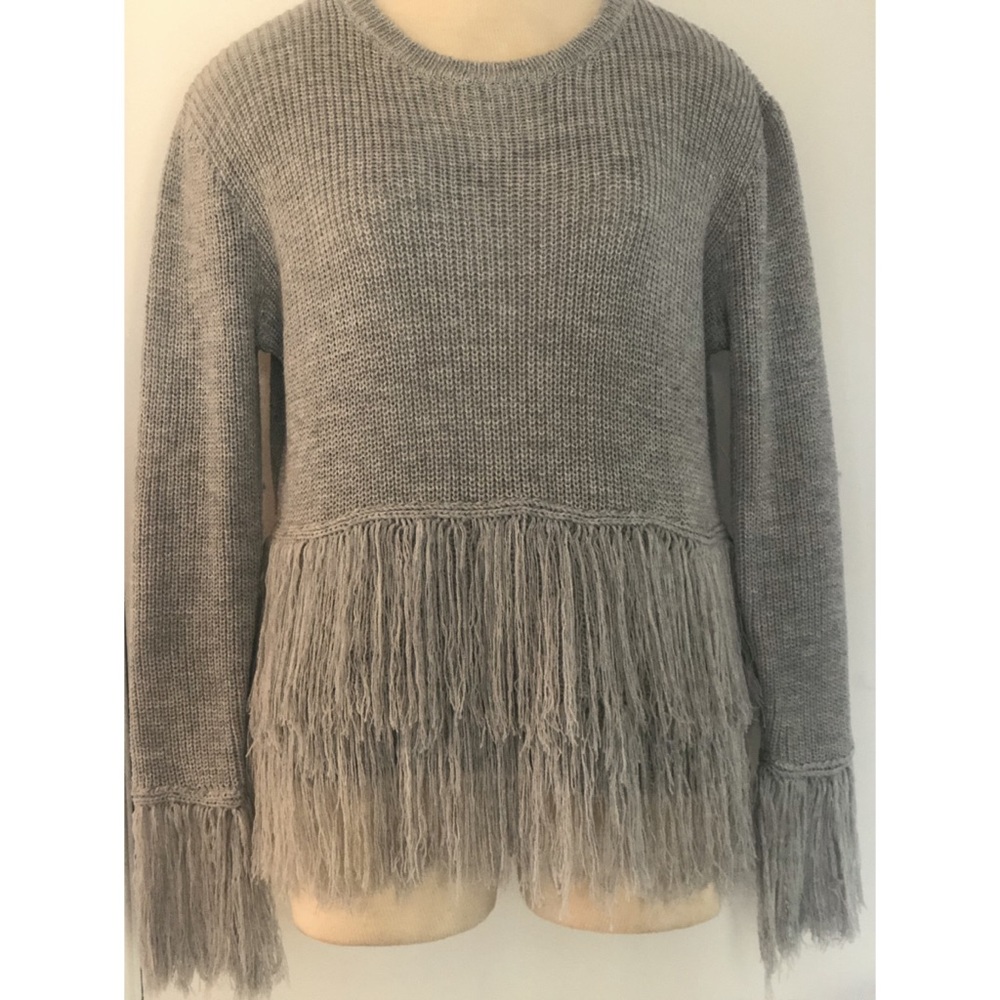 Gray fringed sweater